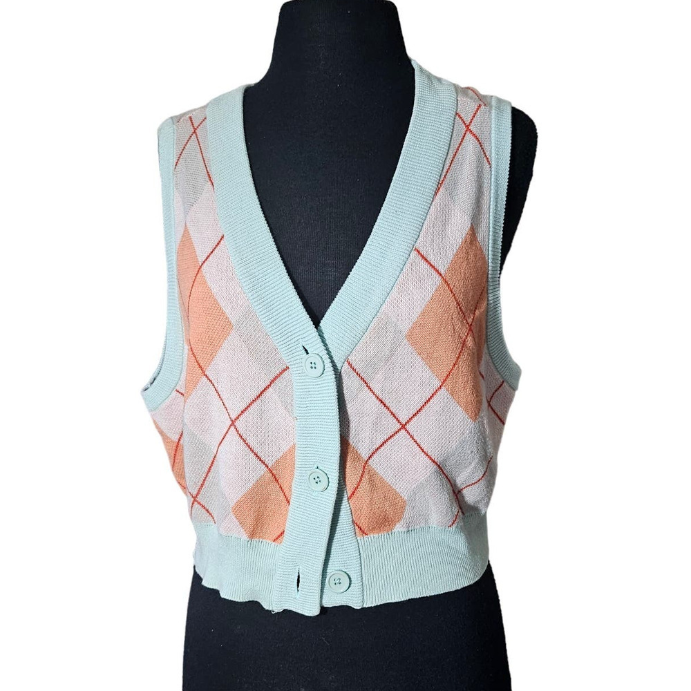 Nikka k V-neck Knitted Sweater vest Square Single-Breasted Loose sz XL